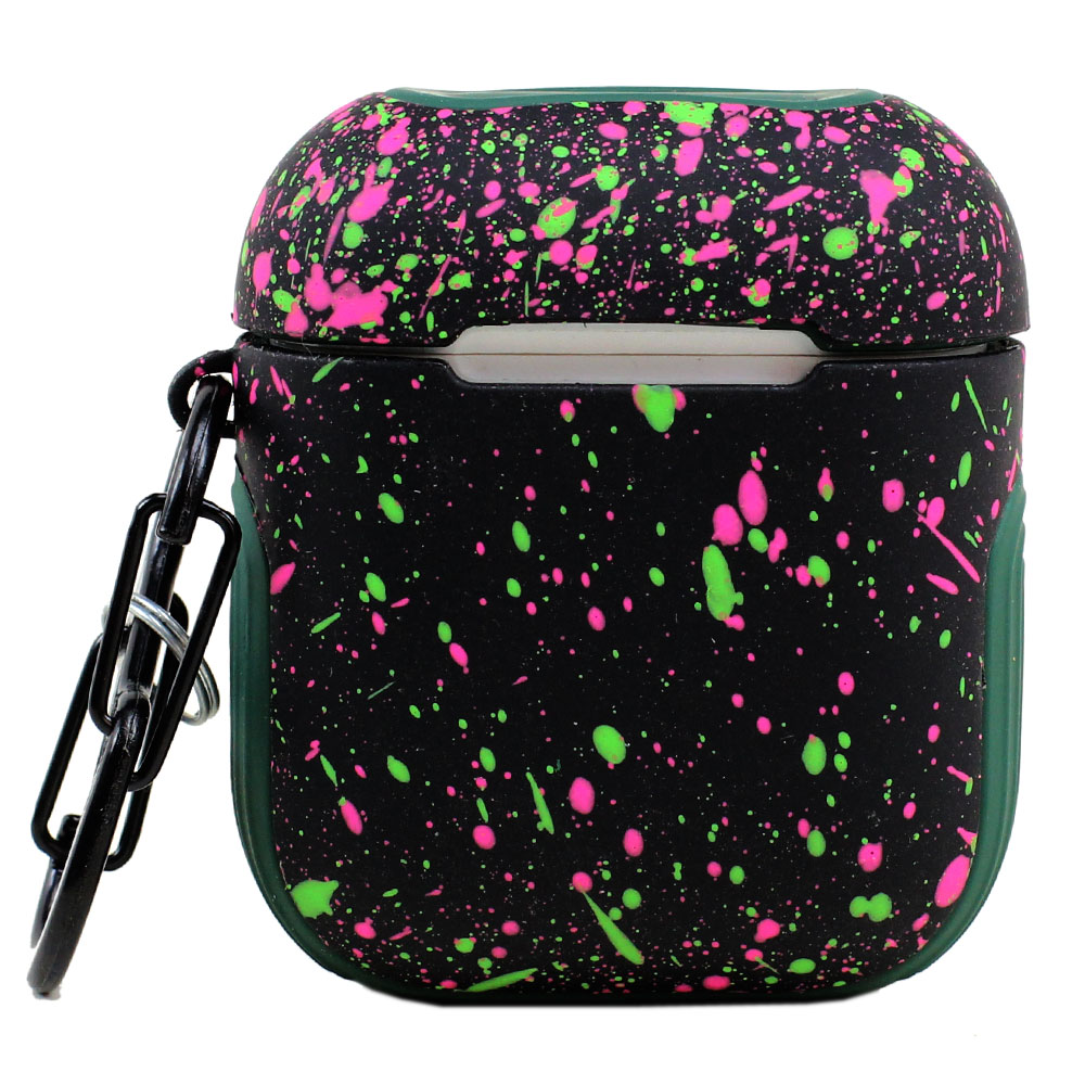 Paint Splatter Graffiti Pattern Hybrid Protective Case Cover for Apple Airpods 2 / 1 (Green)